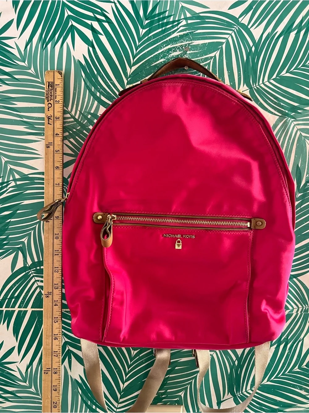 Michael Kors Kelsey Vibrant Fuchsia Nylon Backpack with Gold Hardware Guc